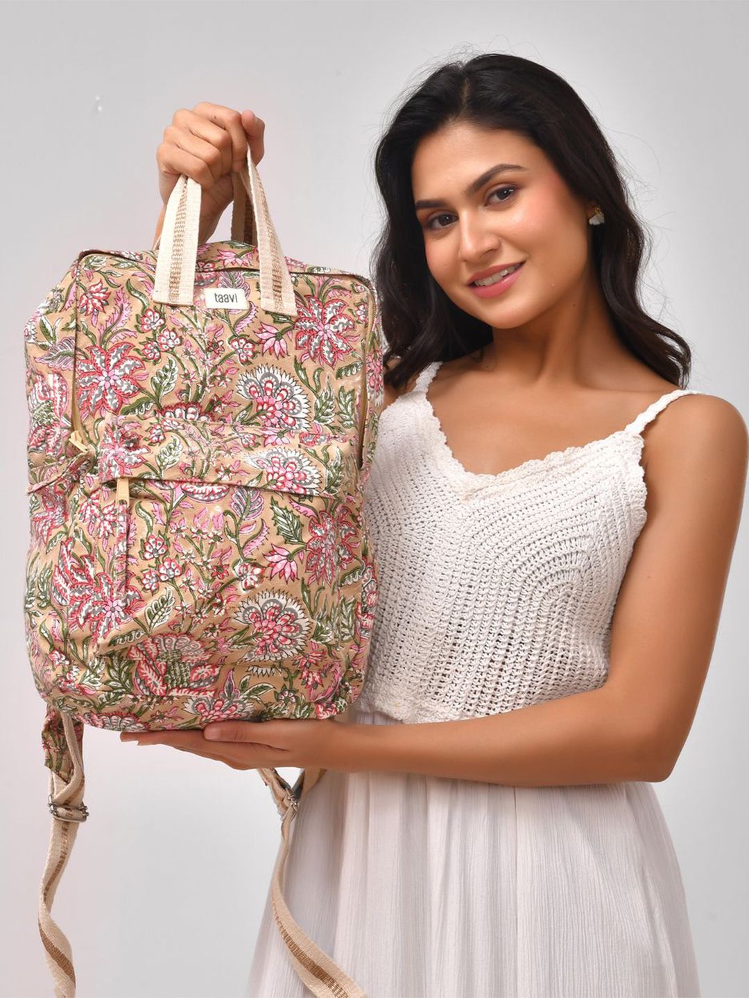 Taavi Floral Block Printed Canvas Backpack-picture-37