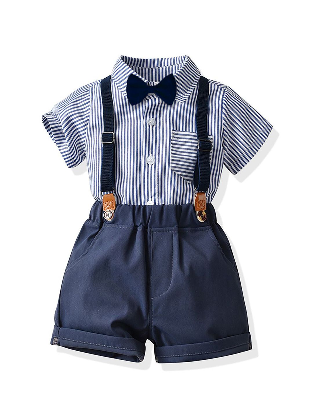 JC SPARKLE Boys Striped Short Sleeves Shirt With Shorts & Suspenders-image-42