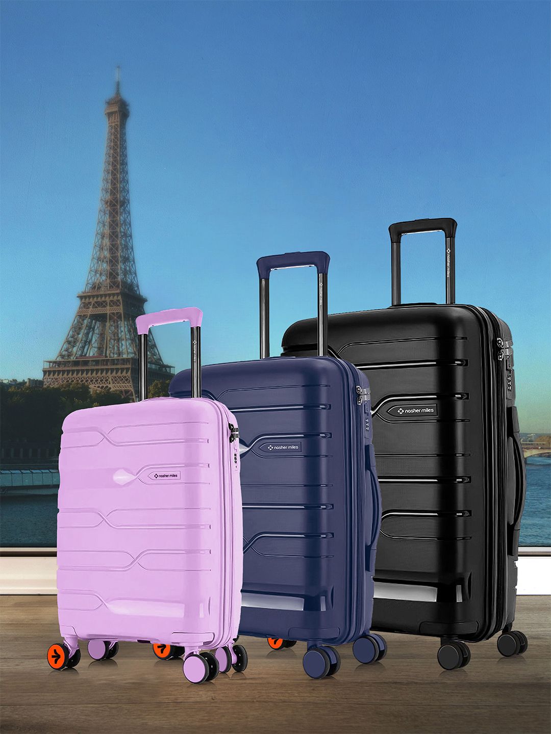 Nasher Miles Set of 3 Purple Navy Blue Black Paris Hard-Sided Polypropylene Trolley Bag-picture-26