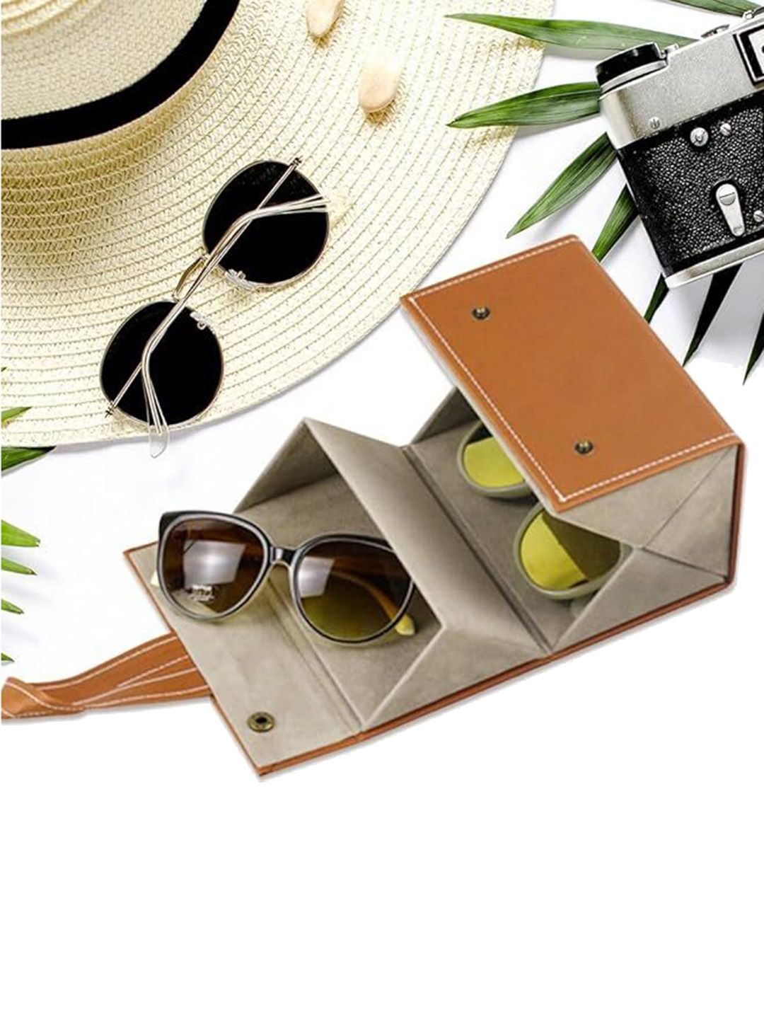 AUGEN Brown & White Portable Folding 4 Slot Sunglass Organizer-picture-35