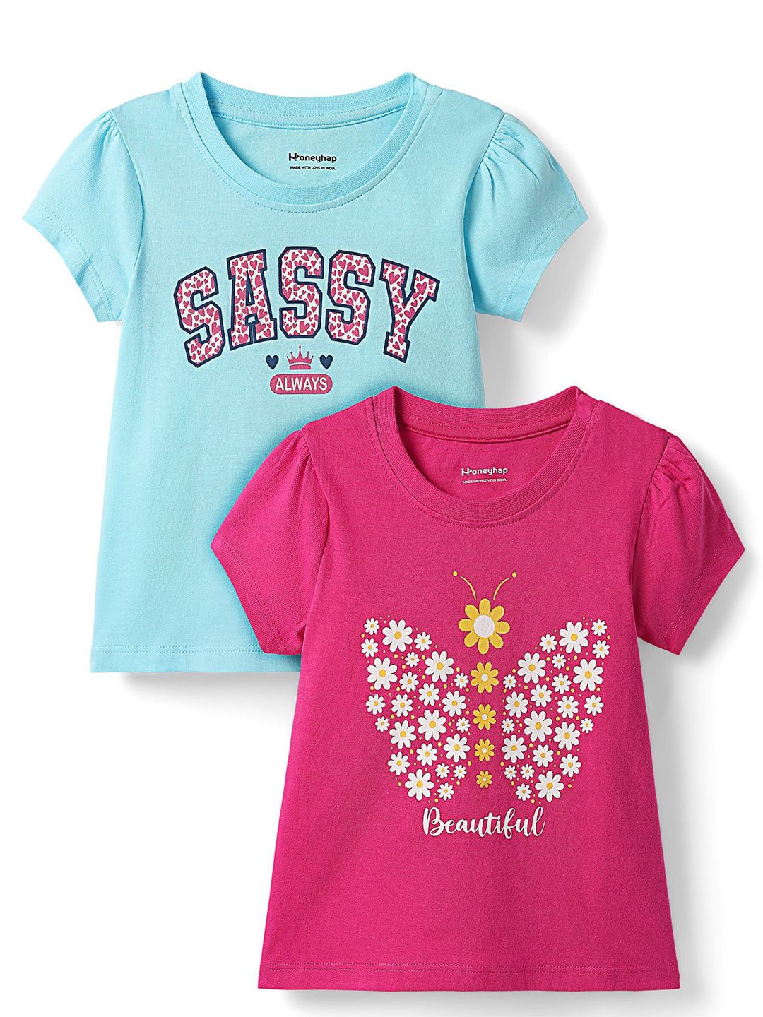 Honeyhap Girls Pack of 2 Floral Print Round Neck Regular Top-picture-35