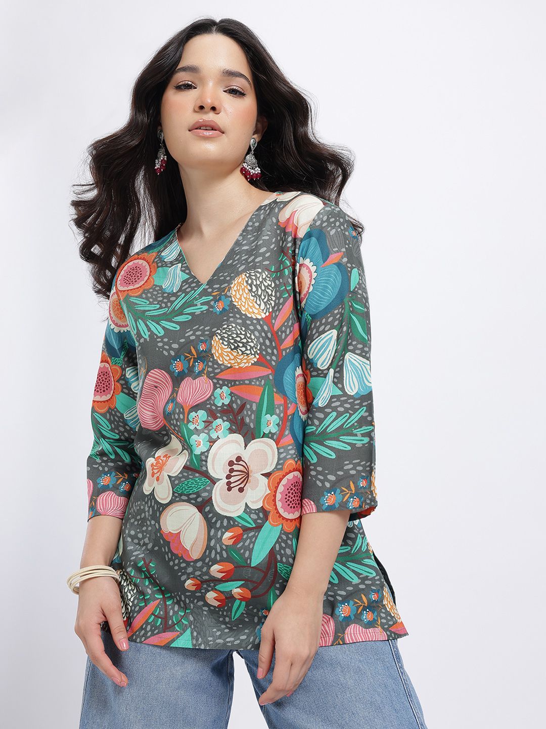 Anouk Rustic Indie Floral Printed V-Neck Kurti-picture-28