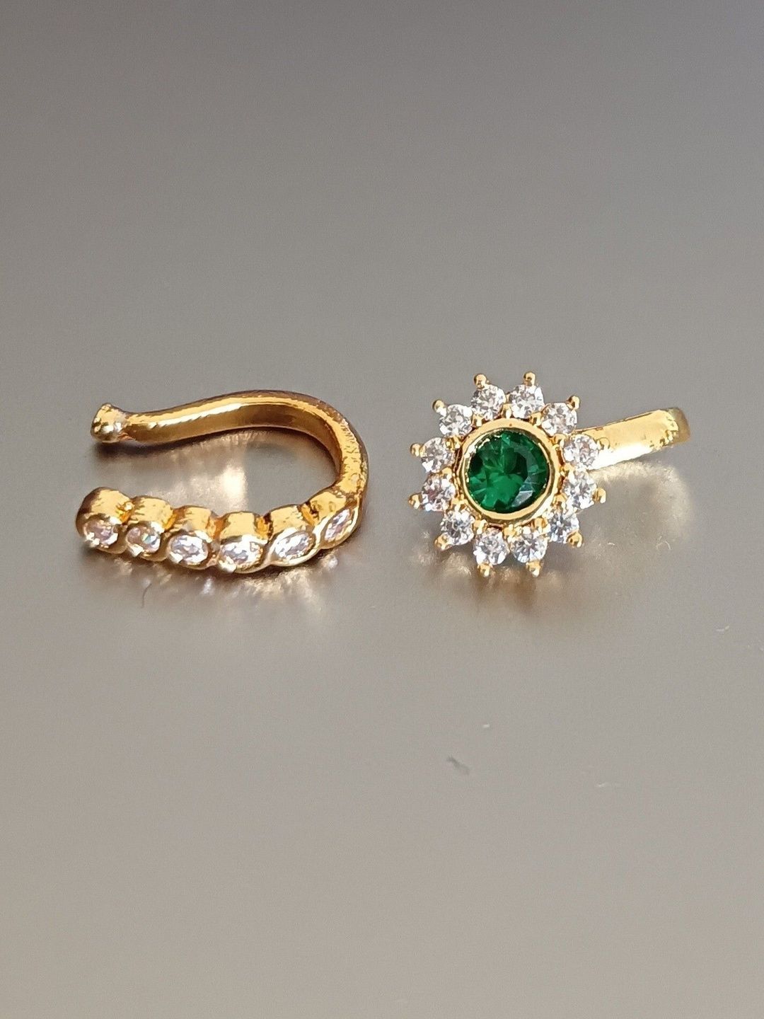 Paridhi Women 2Pc Gold-Plated Cubic Zirconia Stud Nose pin-image-15