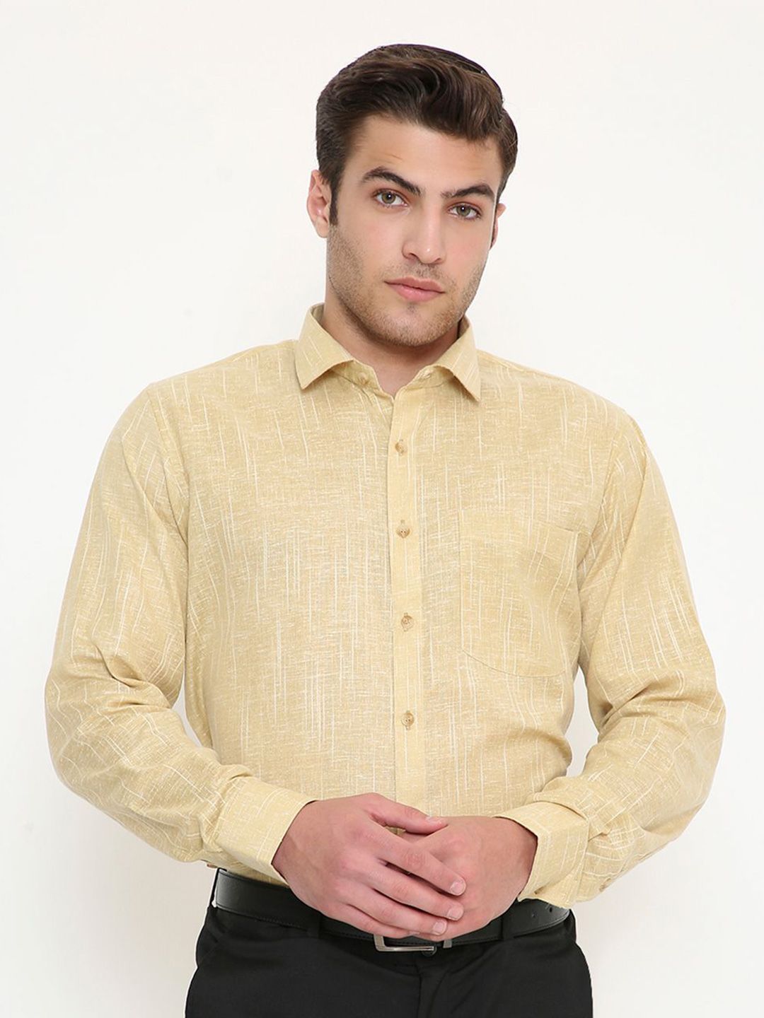 Maharaja Men India Slim Fit Textured Spread Collar Formal Shirt-picture-17