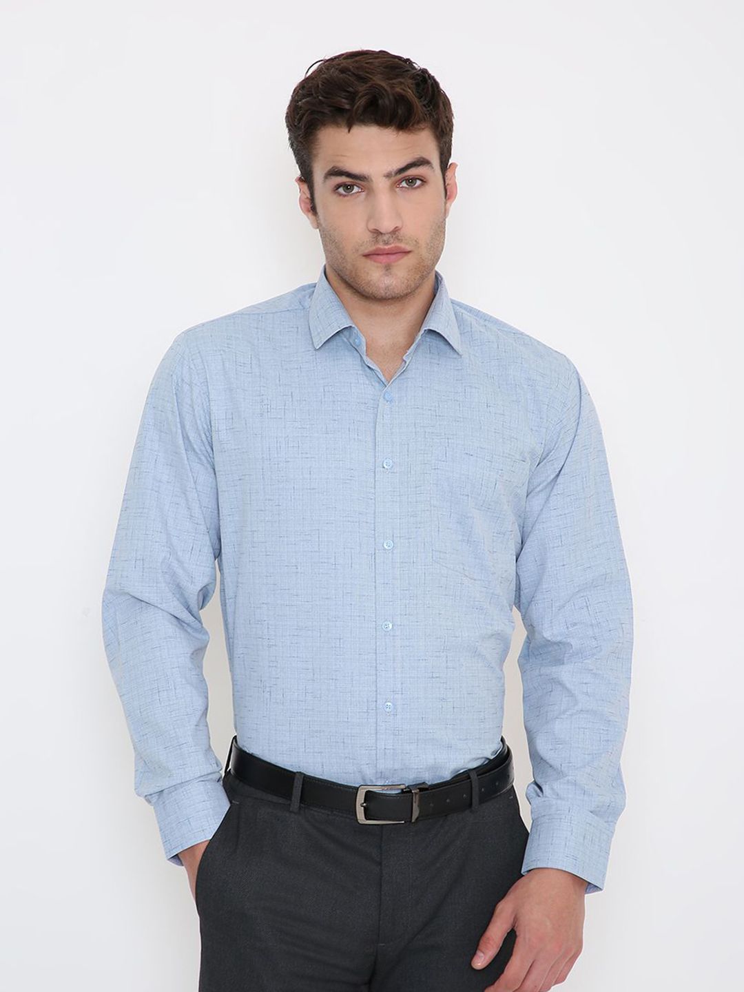 Maharaja Men India Slim Fit Textured Spread Collar Formal Shirt-picture-34