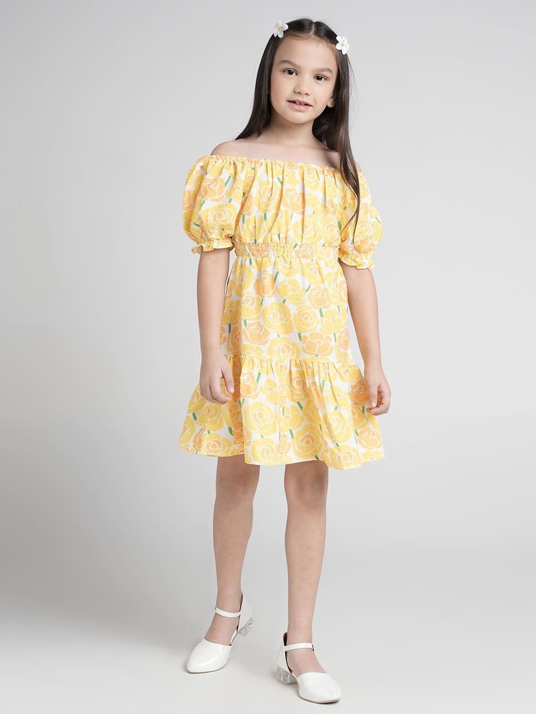 UNDER FOURTEEN ONLY Floral Print Off-Shoulder Puff Sleeve Fit & Flare Dress-picture-19