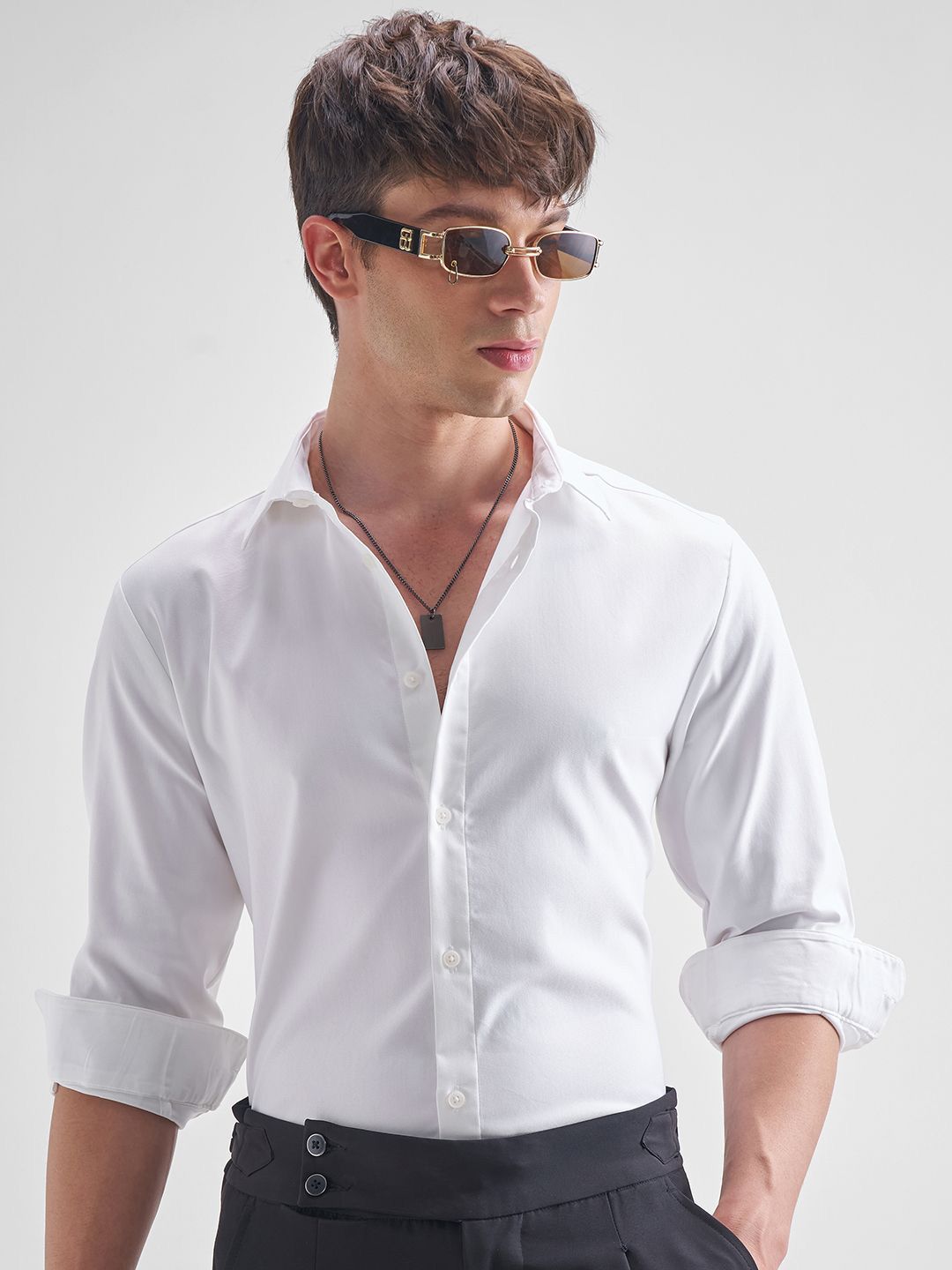 HIGHLANDER Men Solid Spread Collar Formal Shirt-picture-22