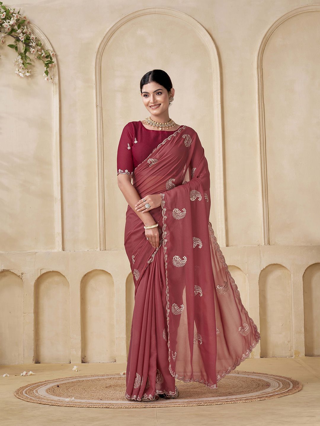 K 5 Fashion Ethnic Motifs Embroidered Saree-picture-28