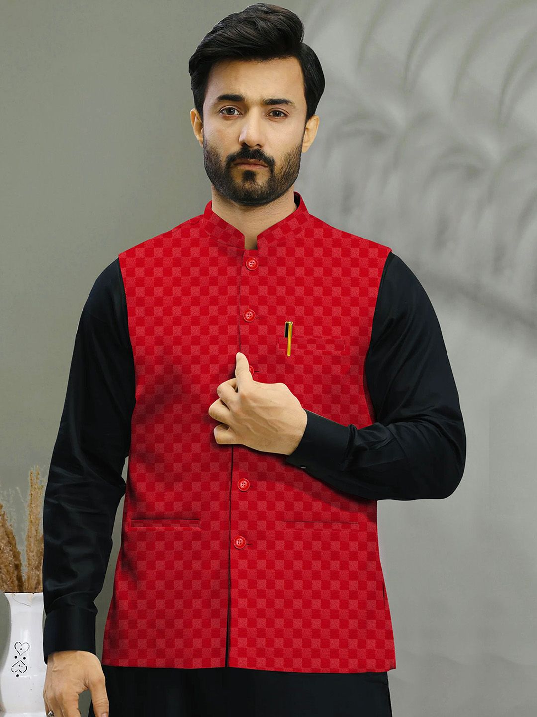 A A ENTERPRISES Woven Design Nehru Jacket-picture-50
