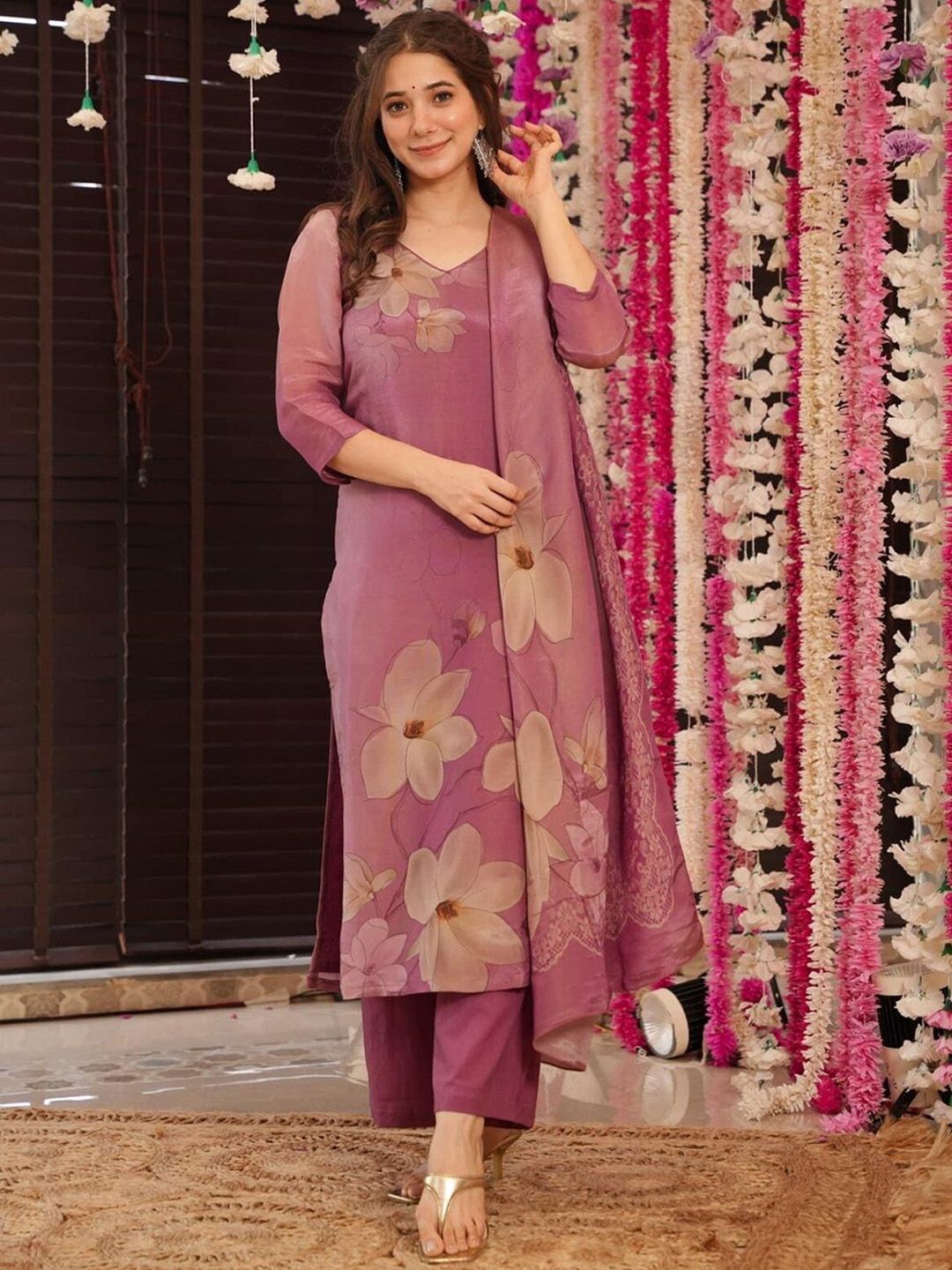 J.KANJI Women Floral Printed Kurta with Trousers & Dupatta-picture-26