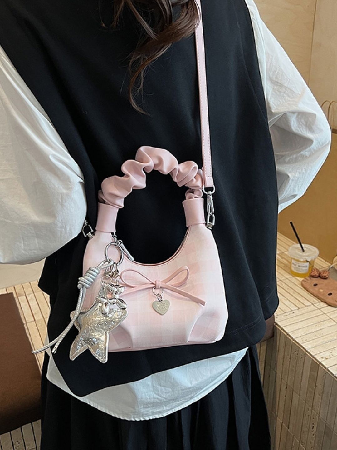 CORSICA Women Pink Checked PU Swagger Handheld Bag with-picture-17