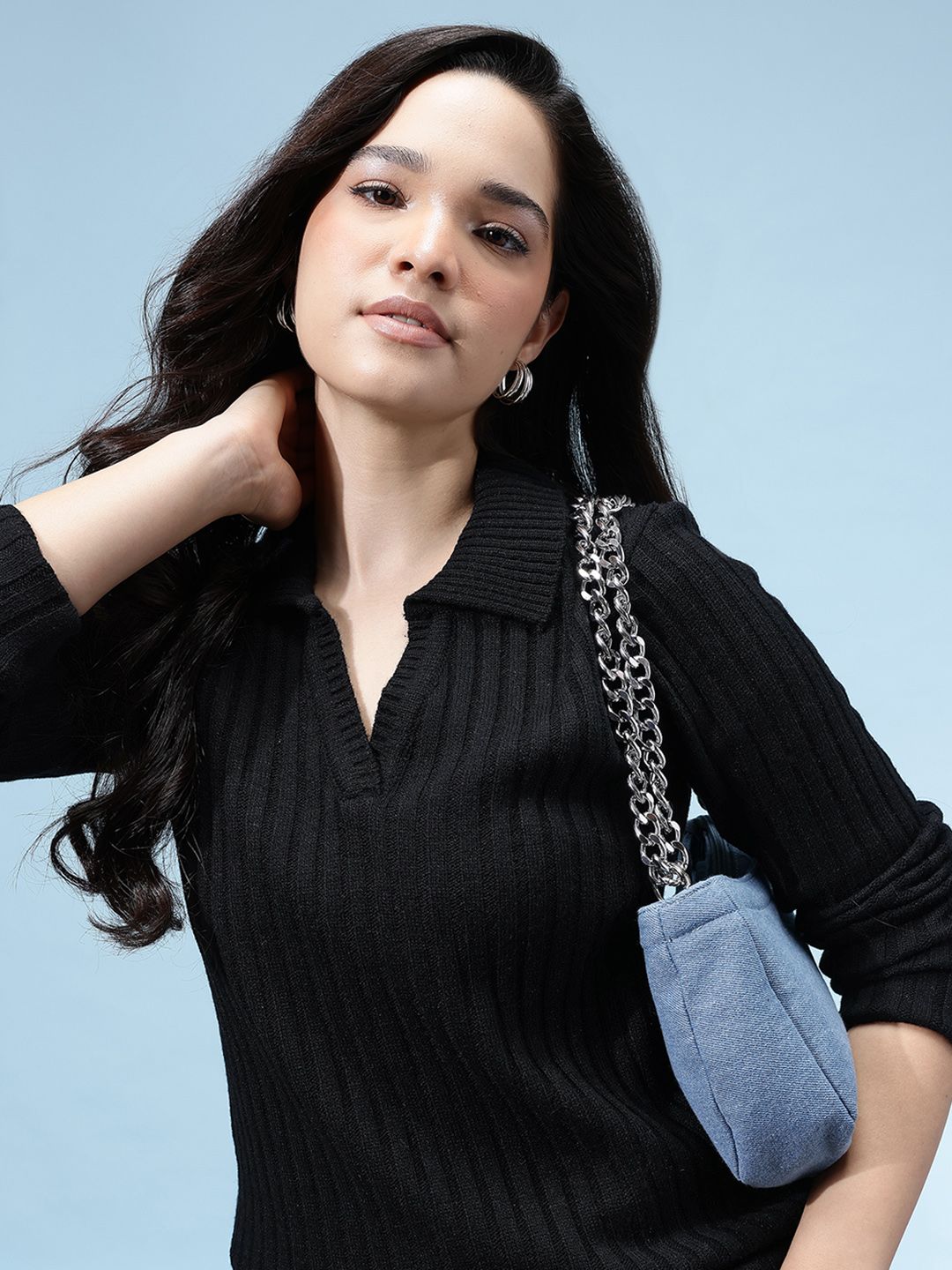 glitchez Self Striped Shirt Collar Regular Fit Pullover-image-1