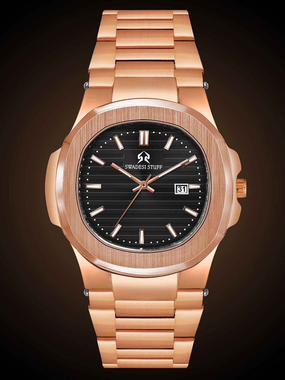 SWADESI STUFF Men Round Dial & Straps Analogue Watch AKASH ROSEGOLD-picture-17