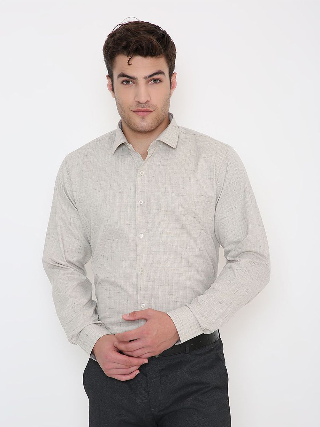 Maharaja Men India Slim Fit Textured Spread Collar Formal Shirt-picture-30