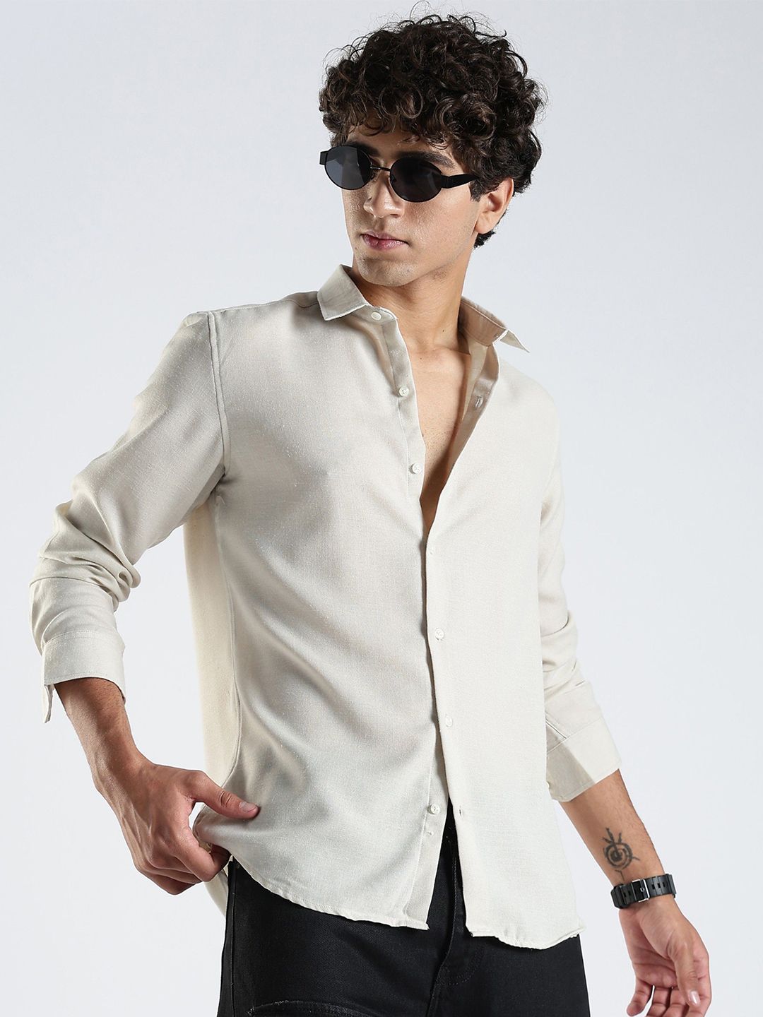 THE BEETEL HOUSE Men Classic Fit Textured Spread Collar Casual Shirt-picture-29