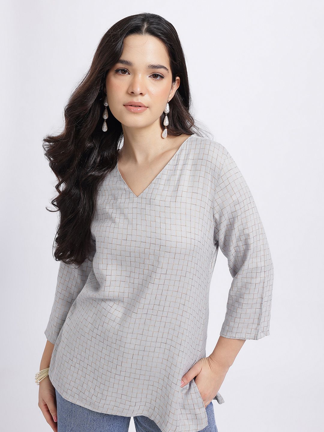 Anouk Rustic Checked Short Kurti-image-23