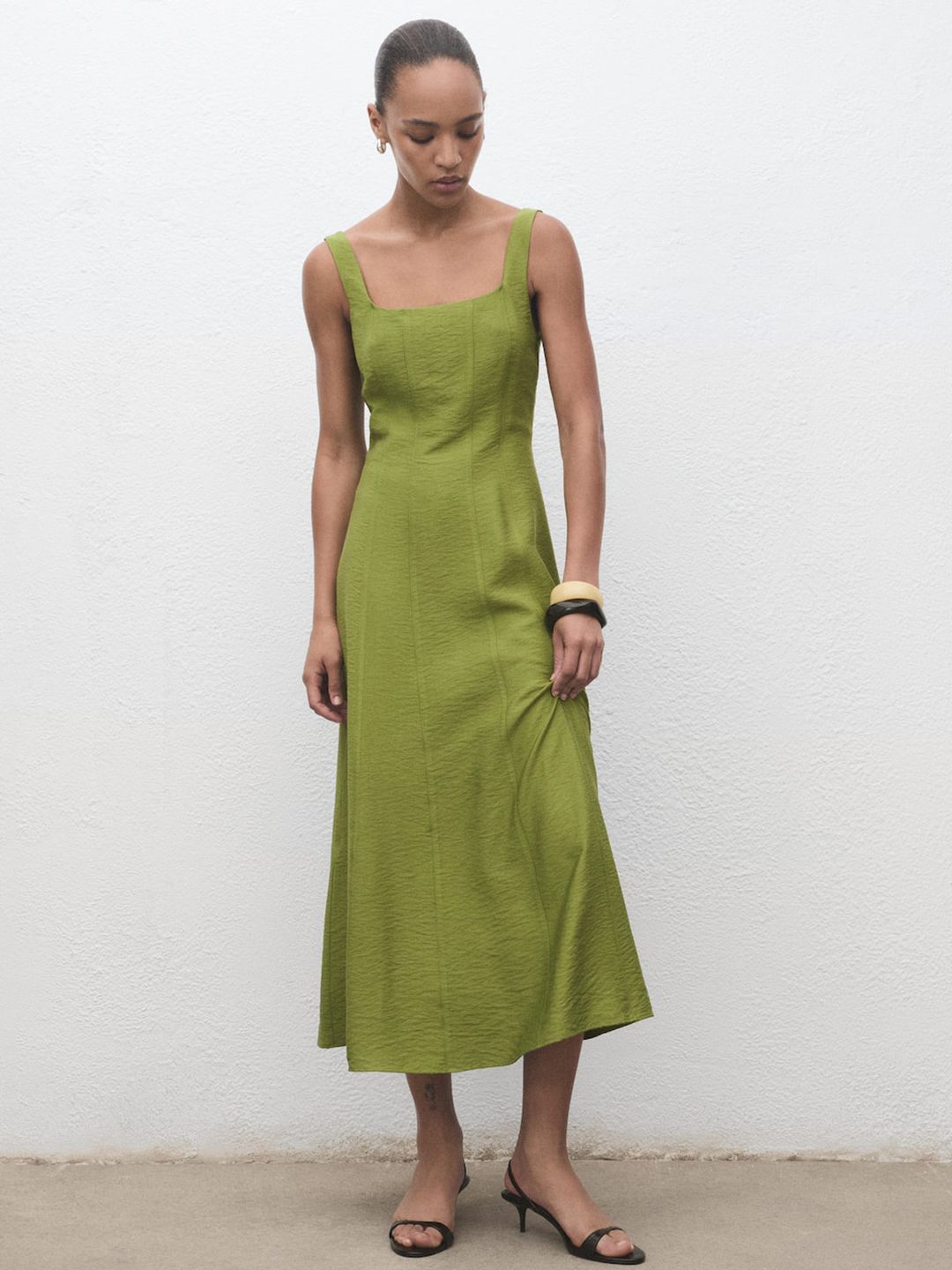 MANGO Pannelled Square Neck Midi A-Line Dress-picture-18