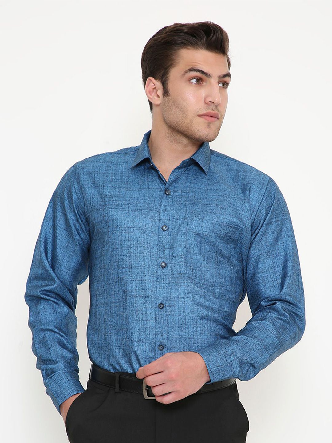 Maharaja Men India Slim Fit Textured Spread Collar Formal Shirt-picture-25