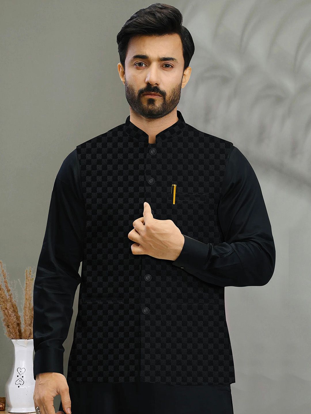 A A ENTERPRISES Men Woven Design Mandarin Collar Neck Nehru Jacket-picture-51