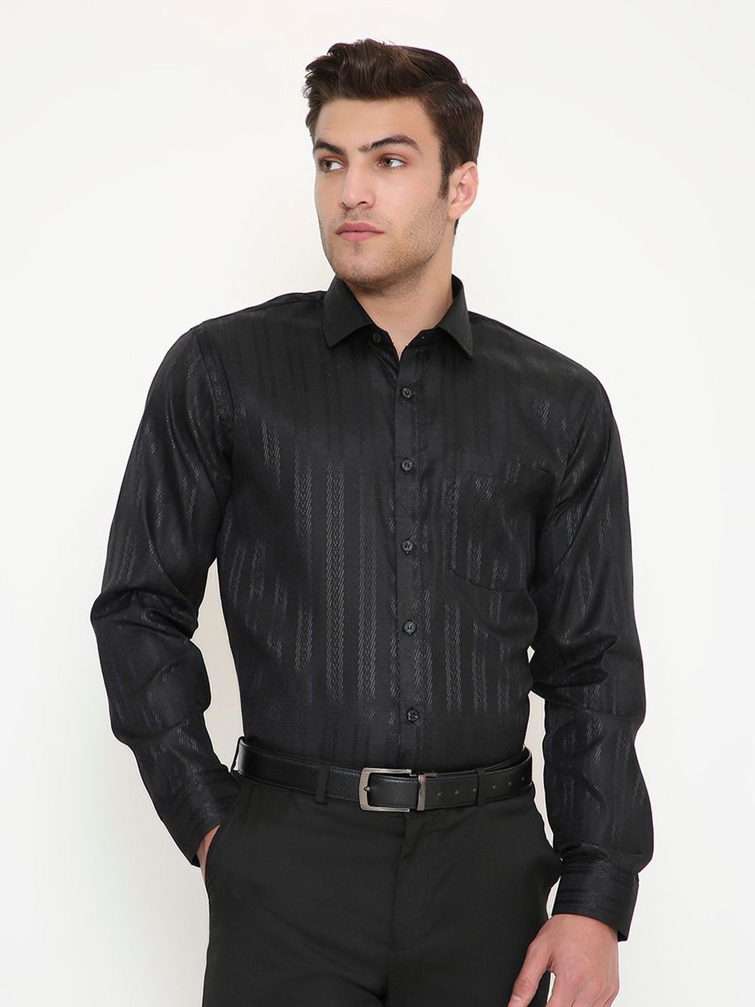 Maharaja Men India Slim Fit Textured Spread Collar Formal Shirt-picture-31