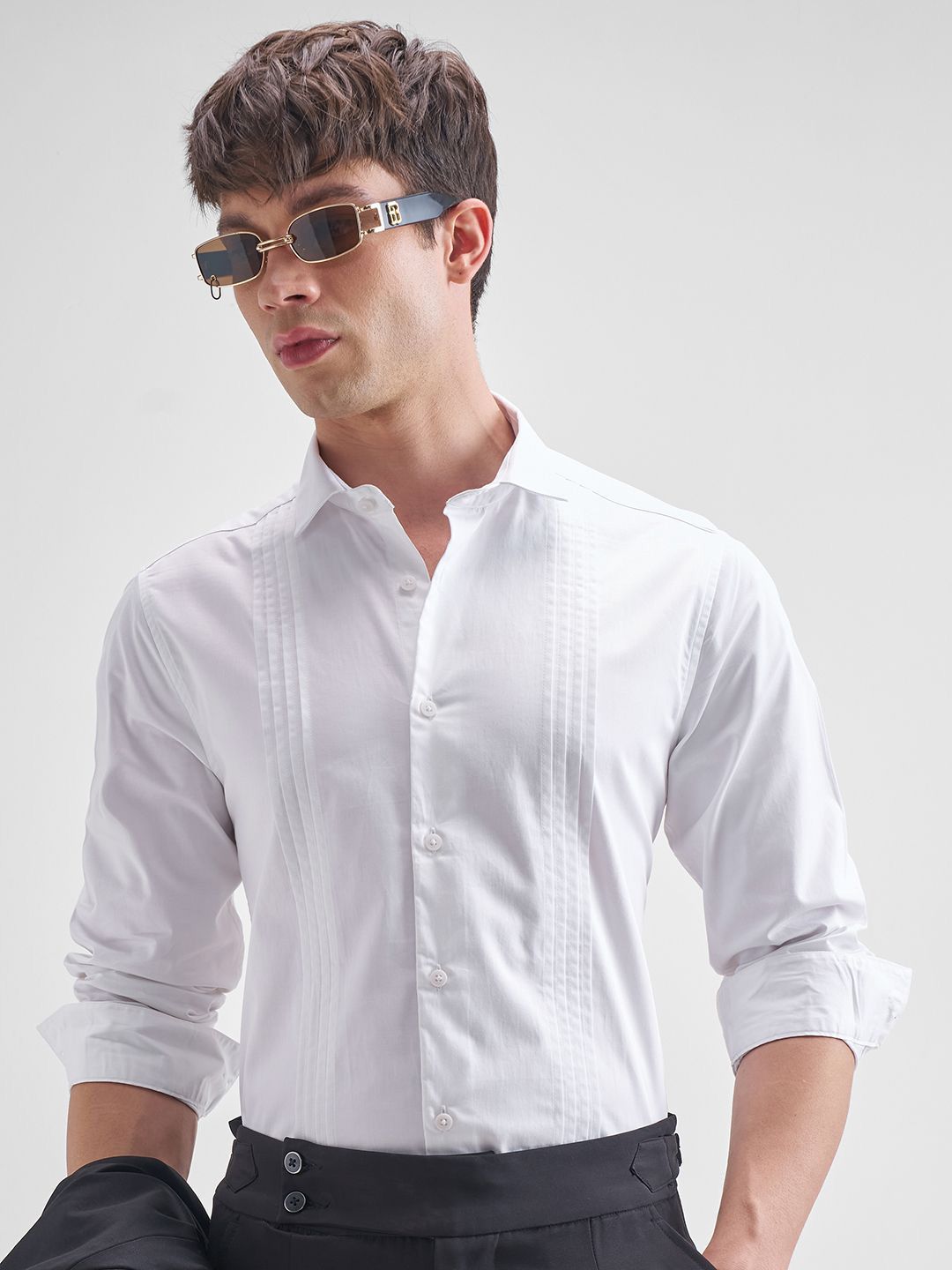 HIGHLANDER Men Solid Spread Collar Cotton Formal Shirt-picture-14