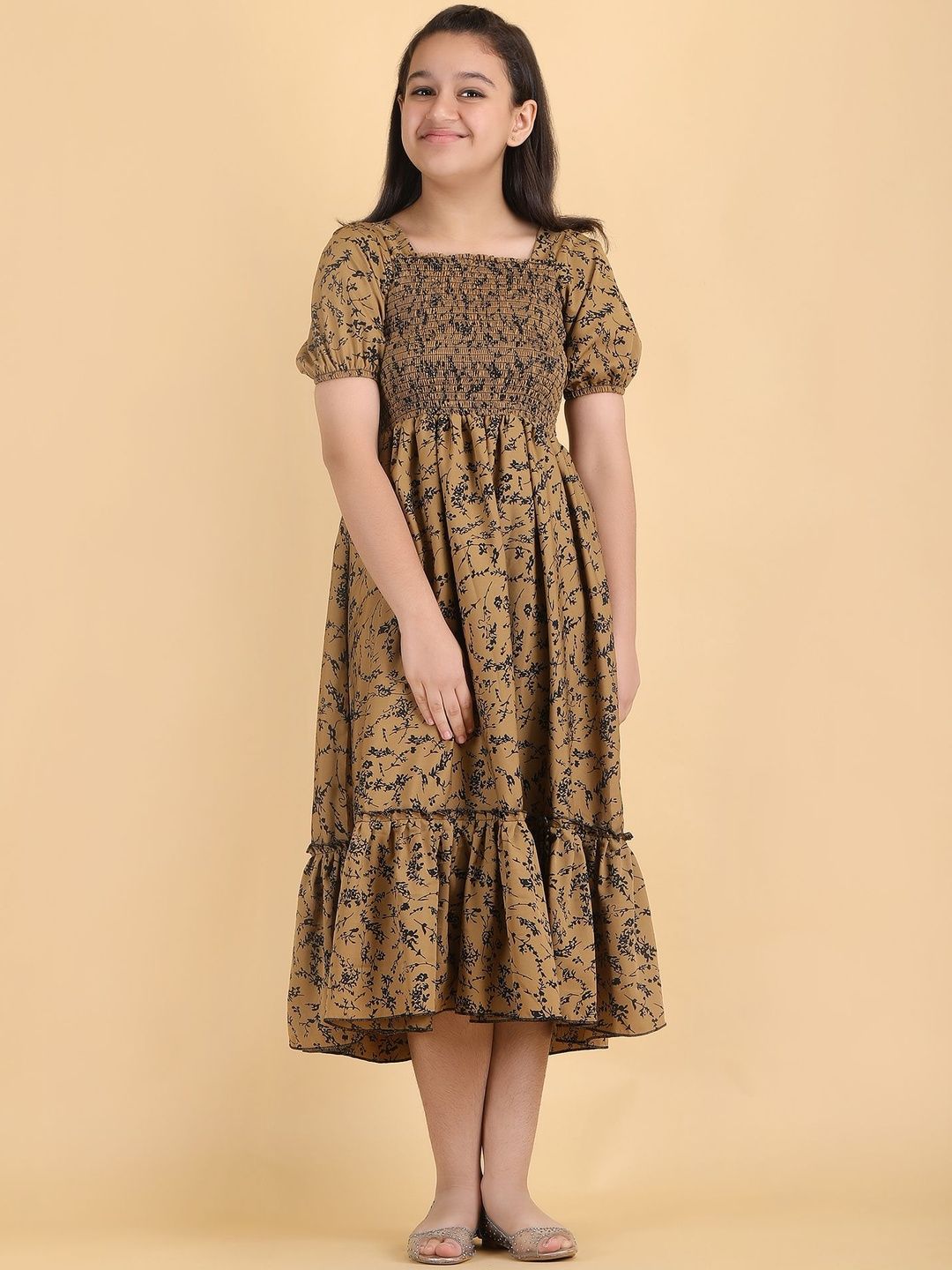 YK Puff Sleeve Crepe Fit & Flare Midi Dress-picture-25
