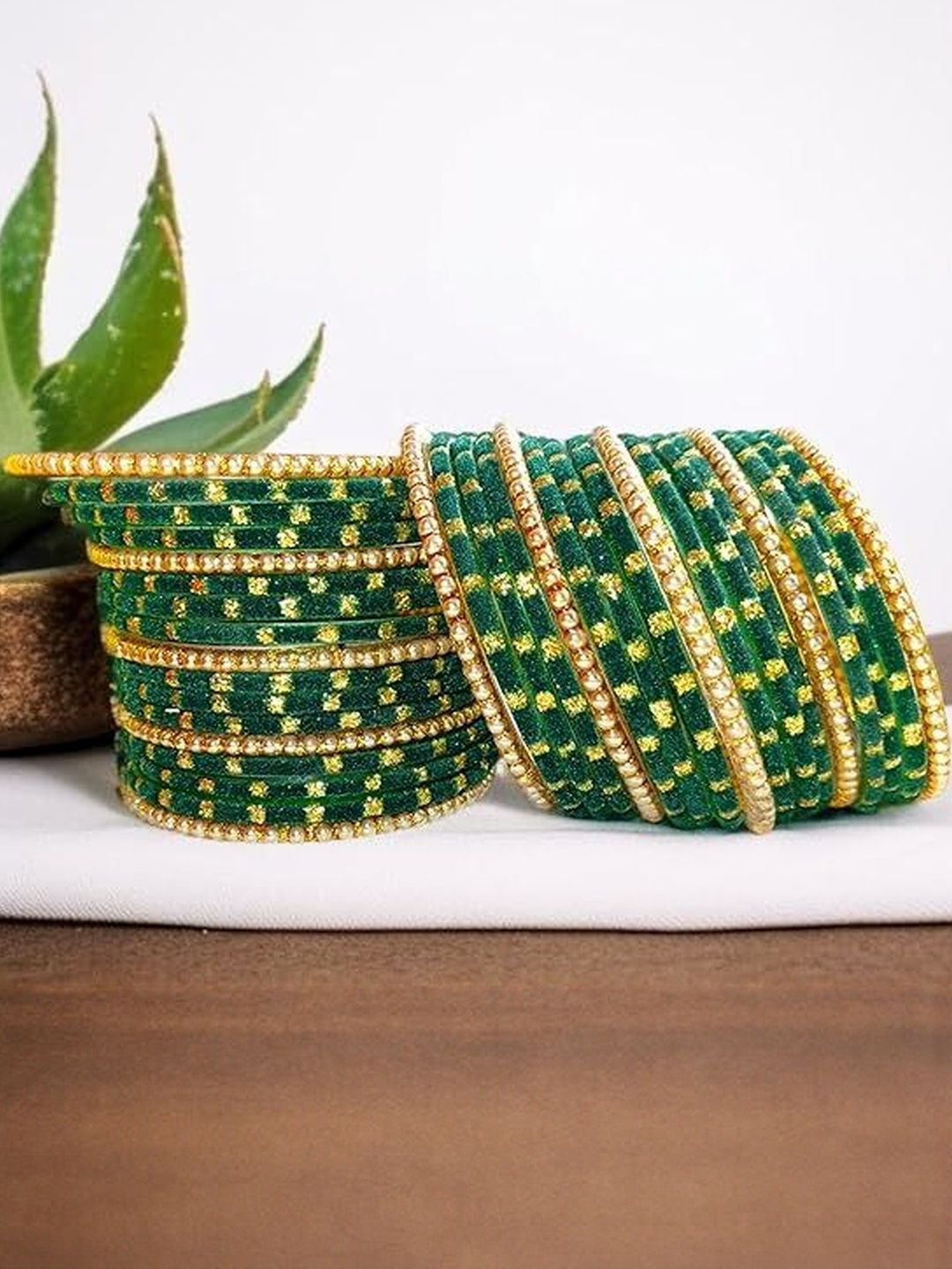 Yaara fashion Set of 34 Artificial Stones Glass Velvet Bangles-picture-12