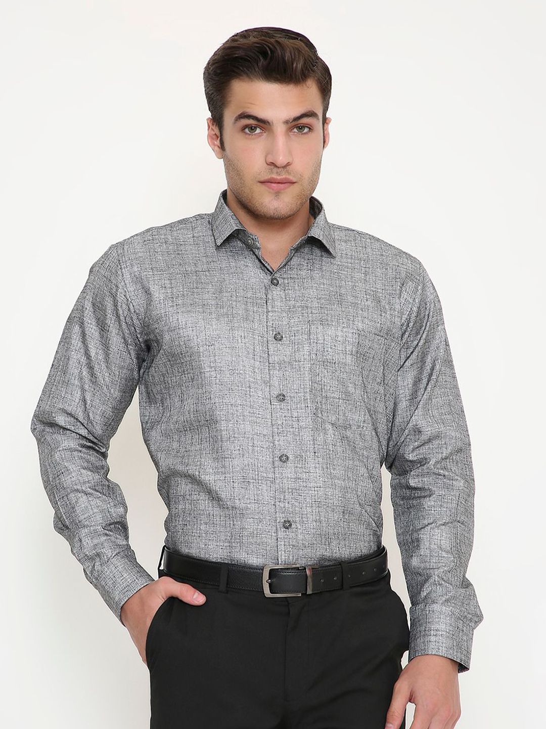 Maharaja Men India Slim Fit Textured Spread Collar Formal Shirt-picture-32