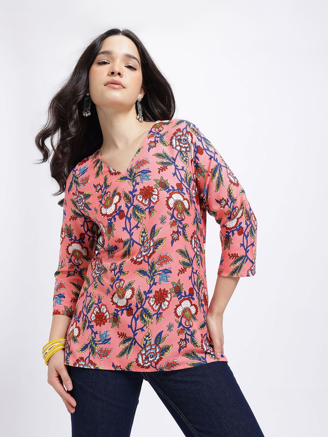 Anouk Rustic Floral Printed V-Neck Straight Kurti-picture-38