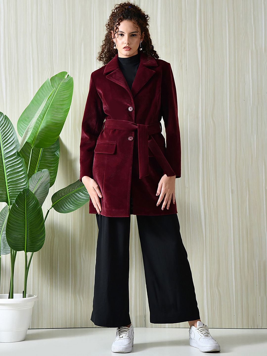 TBOJ Leather Single-Breasted Longline Trench Coat With Belt-image-10