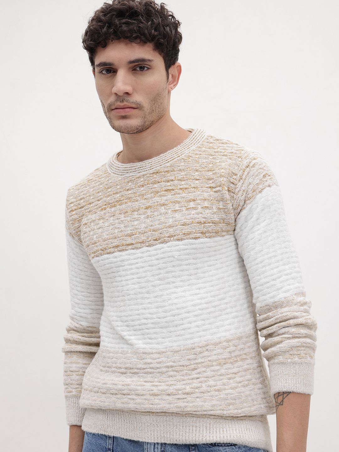 The Roadster Life Co. Cable Knit Woollen Pullover with Colourblocked Detail-image-48