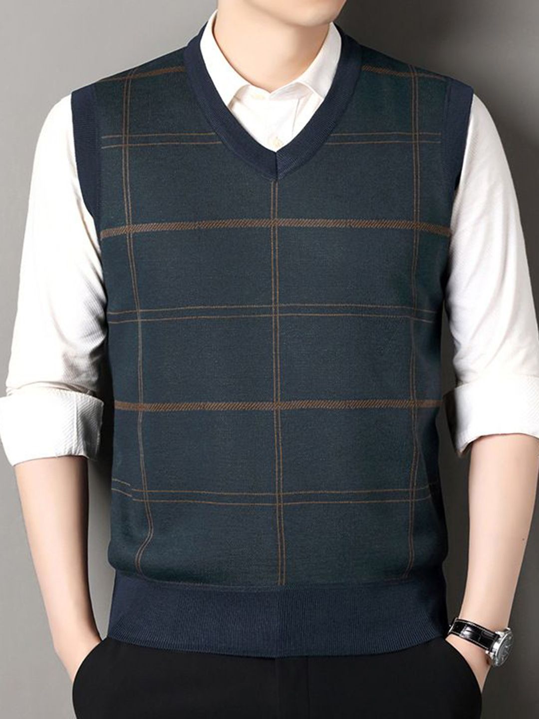 StyleCast x Revolte Men Checked Sweater Vest Sweaters-picture-19