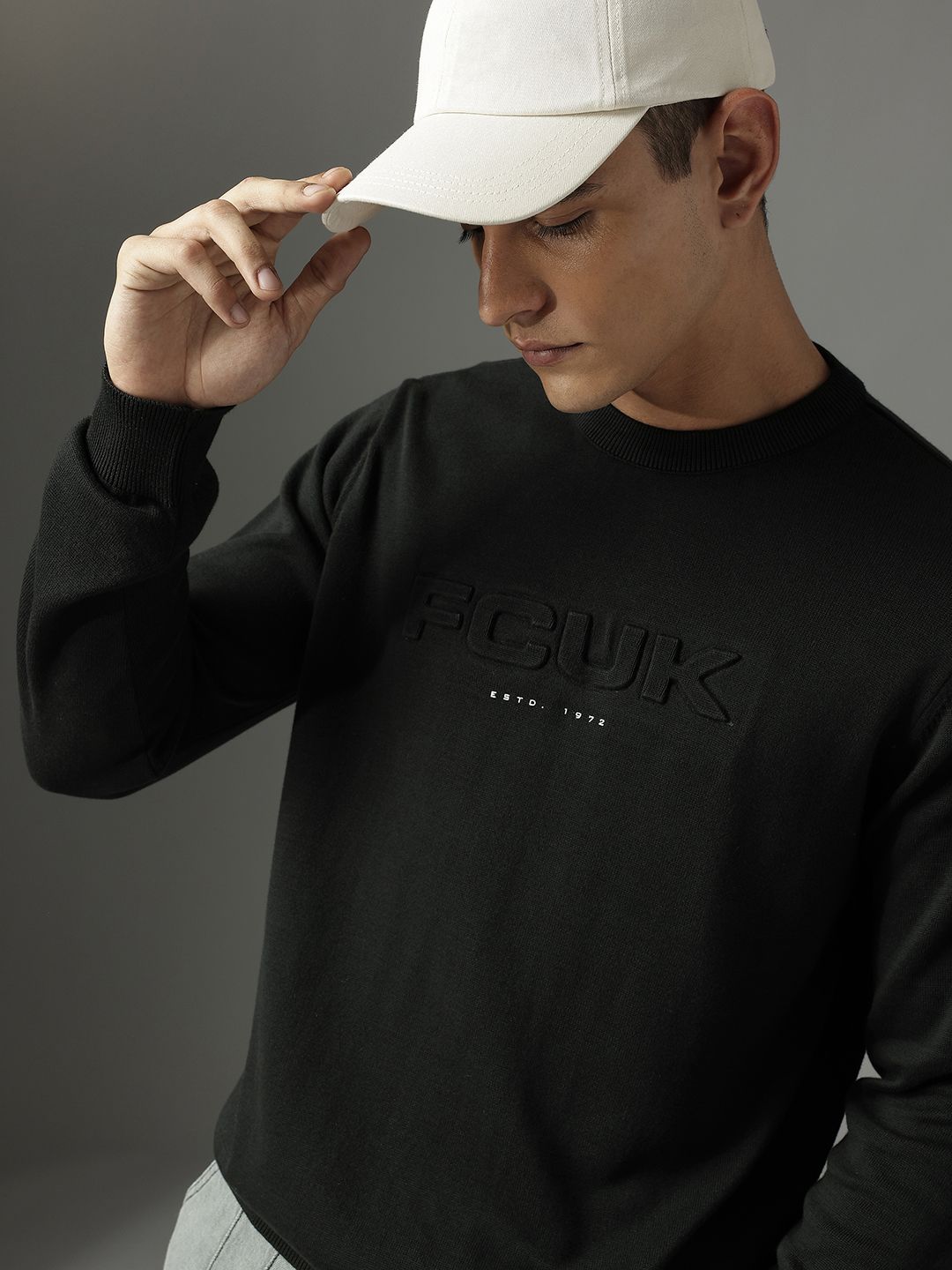 FCUK Pure Cotton Brand Logo Embossed Pullover Sweater-picture-52