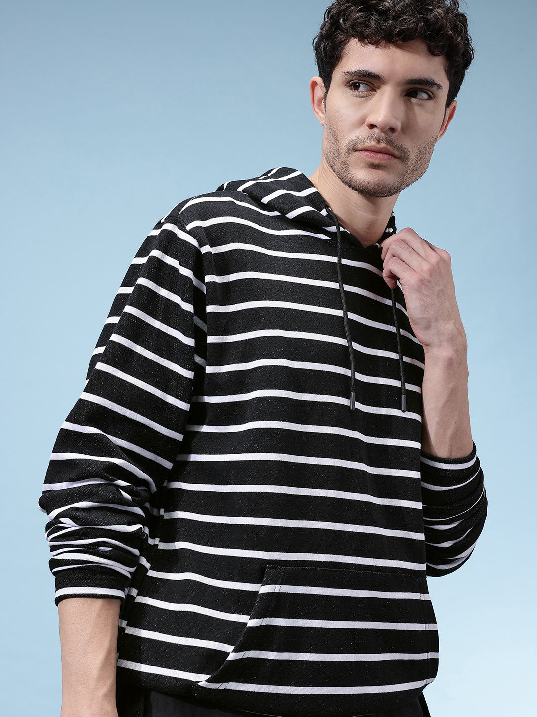 glitchez Monochrome Striped Hooded Relaxed Sweatshirt-picture-36