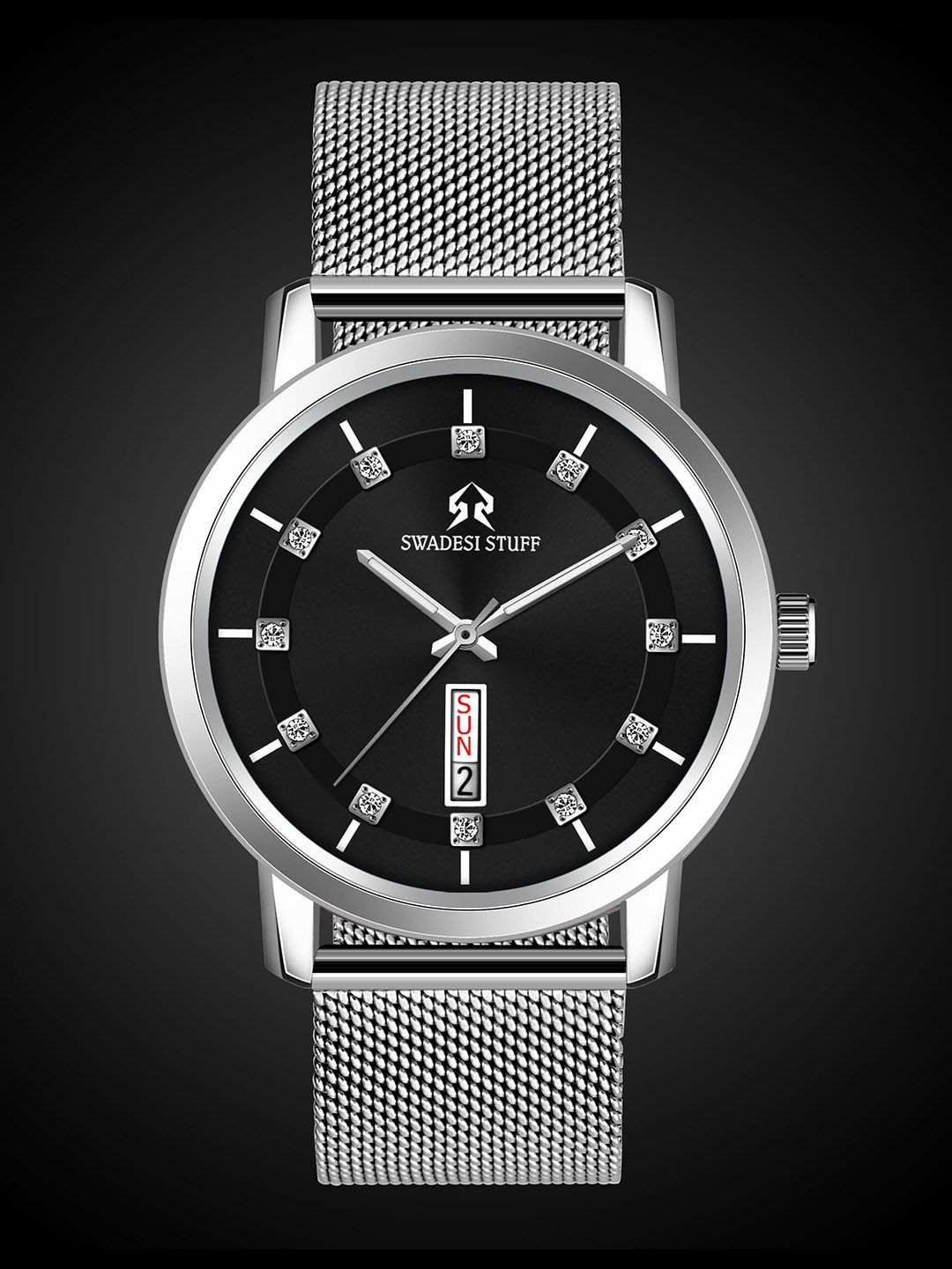 SWADESI STUFF Men Round Dial & Bracelet Style Straps Analogue Watch SEFAR BLACK 81-picture-36
