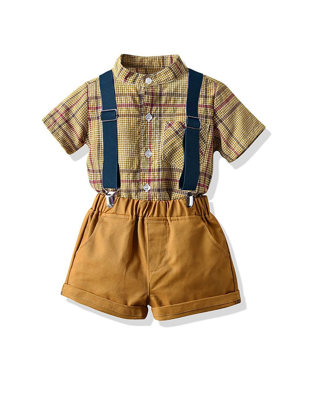 JC SPARKLE Boys Checked Short Sleeves Shirt With Shorts & Suspenders-image-49