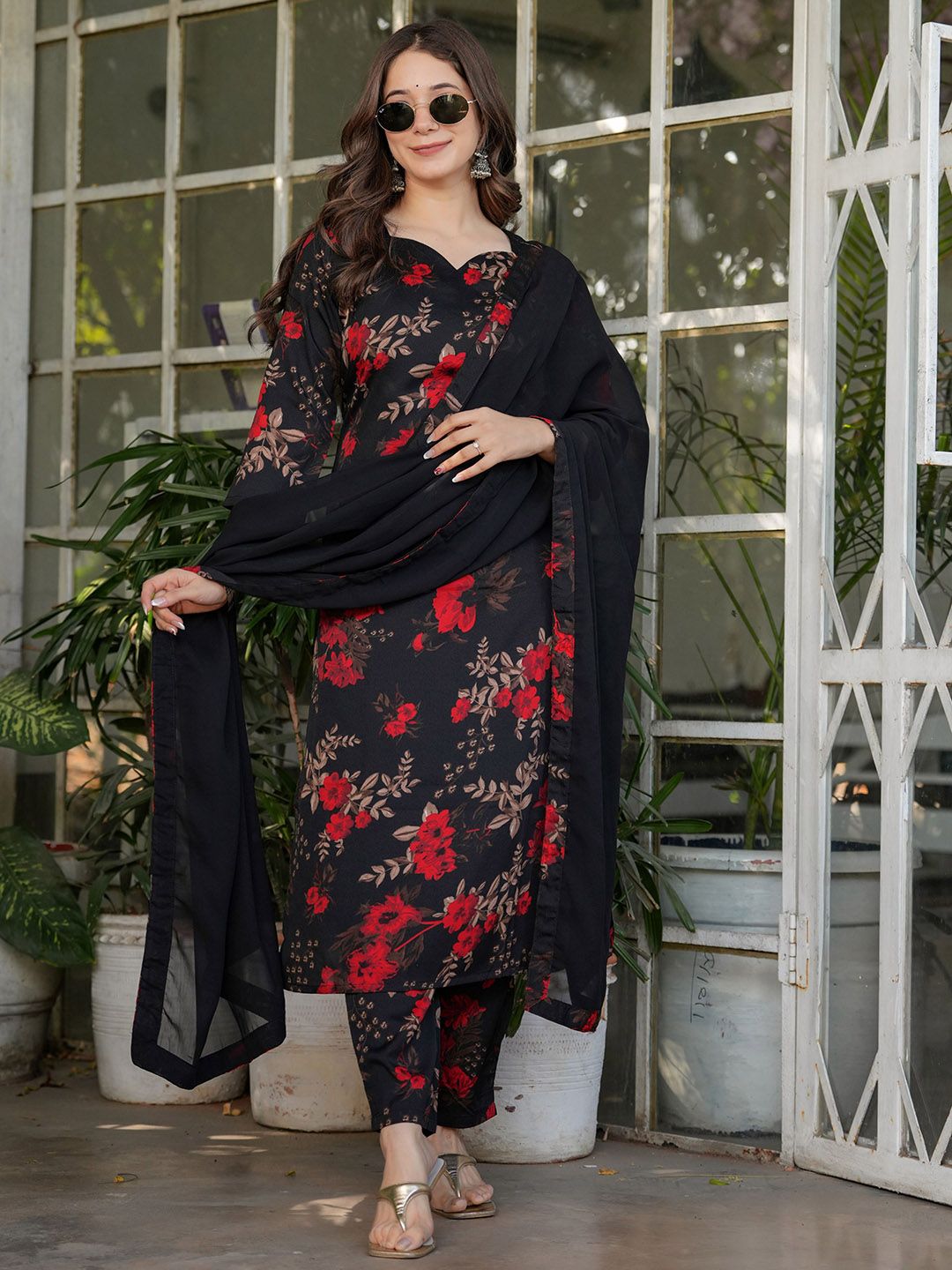 J.KANJI Women Floral Printed Kurta with Trousers & Dupatta-picture-33