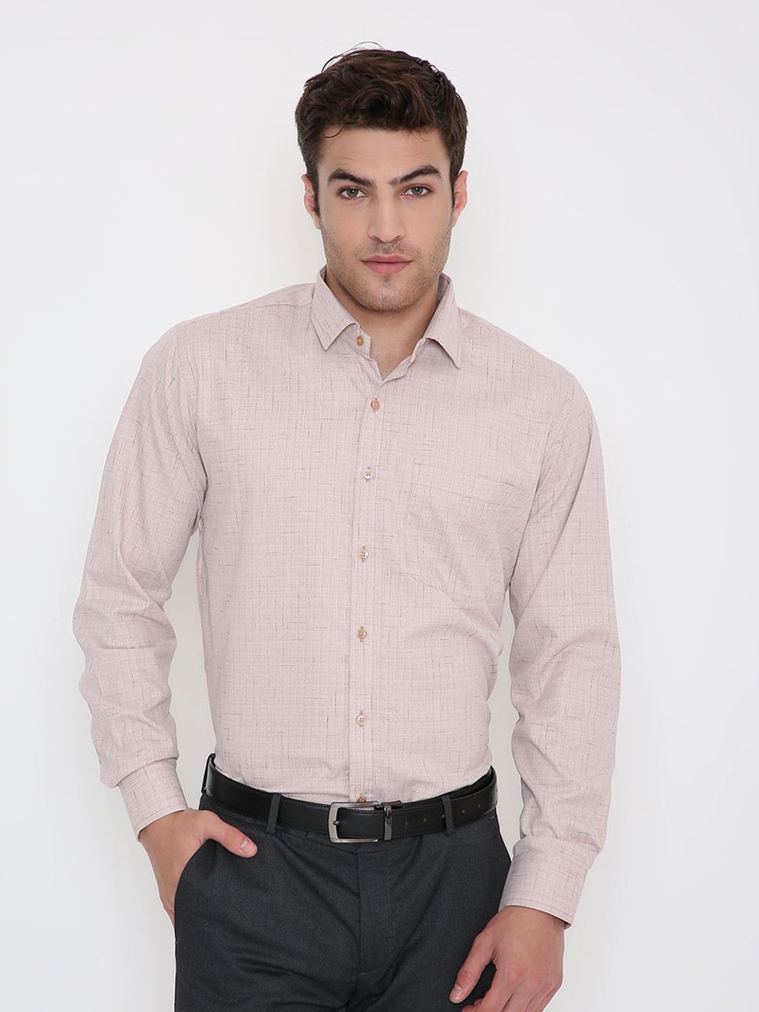 Maharaja Men India Slim Fit Textured Spread Collar Formal Shirt-picture-33