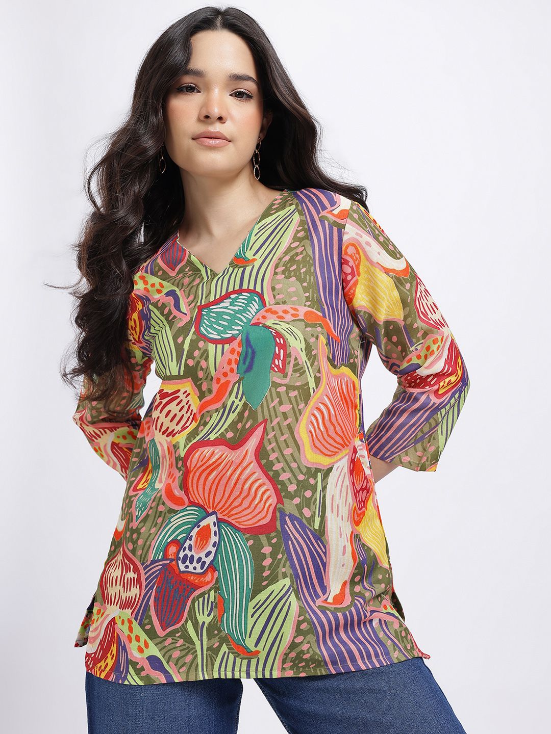 Anouk Rustic Floral Printed V-Neck Straight Kurti-picture-36