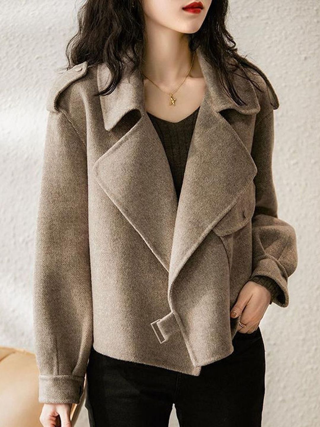 all about you Women Spread Collar Over Coat-picture-18