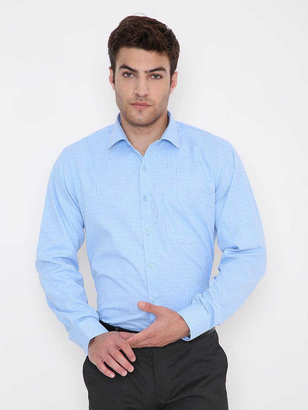 Maharaja Men India Slim Fit Textured Spread Collar Formal Shirt-picture-28