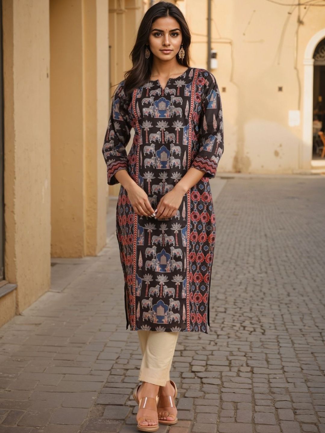 SZN Women Animal Print Straight Cotton Kurta-picture-27