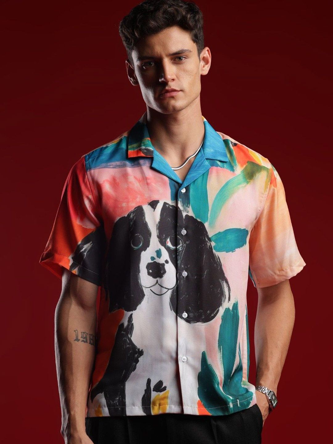 I'M HERE Unisex Relaxed Fit Conversational Printed Cuban Collar Casual Shirt-picture-18