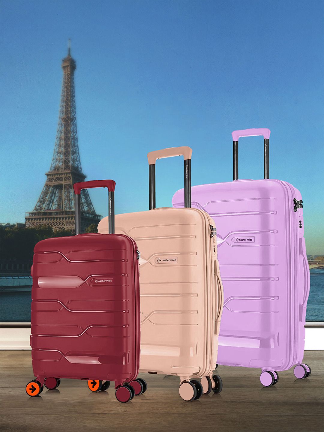 Nasher Miles Paris Unisex Set of 3 Paris Hard-Sided Polypropylene Luggage Trolley Bags-picture-22