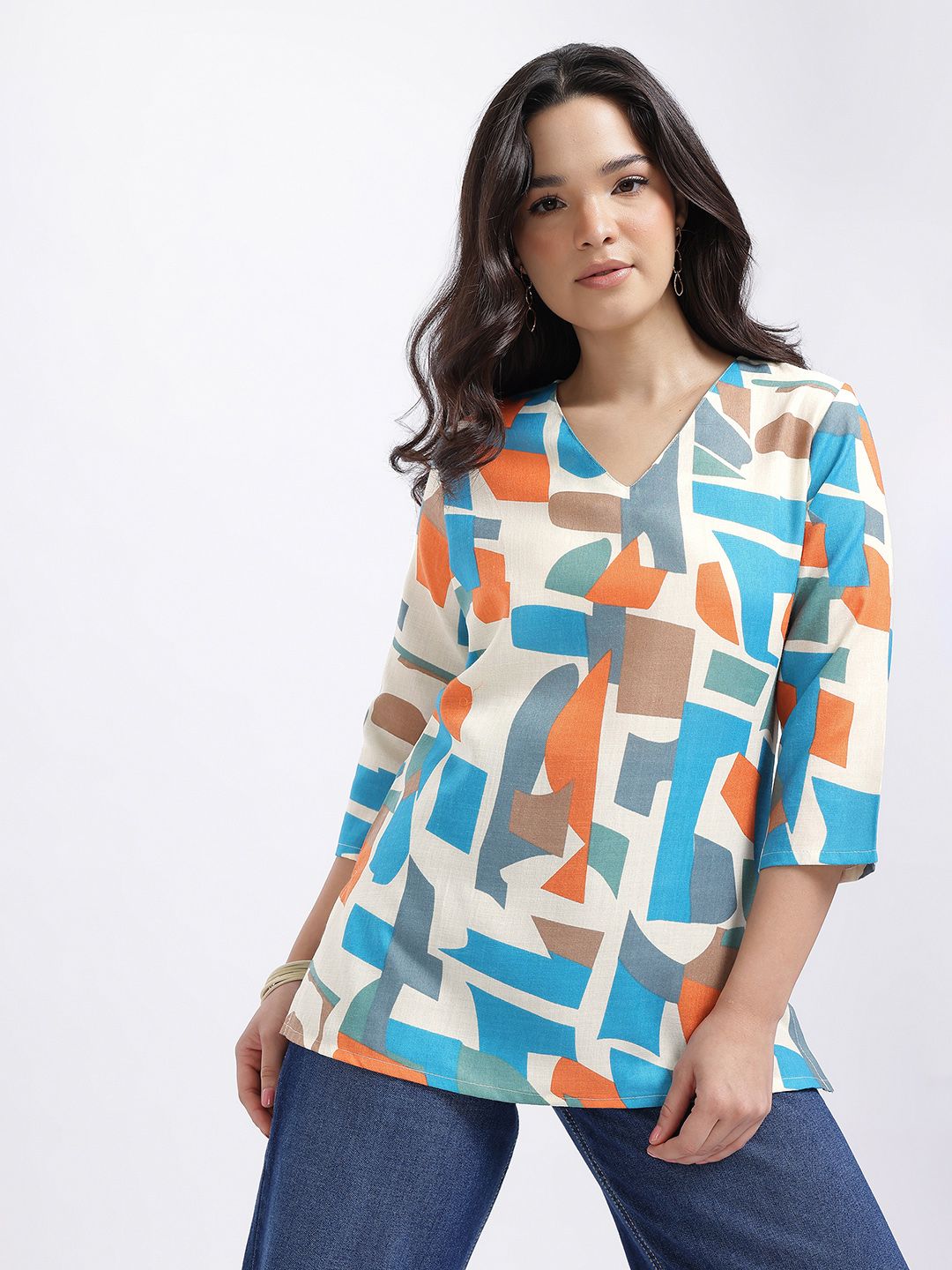 Anouk Rustic Abstract Printed V-Neck Straight Kurti-picture-24