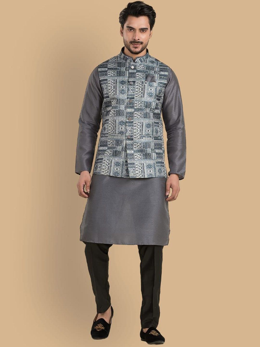 TRENDS OF ETHNIC Men Printed Mandarin-Neck Nehru Jacket-picture-11