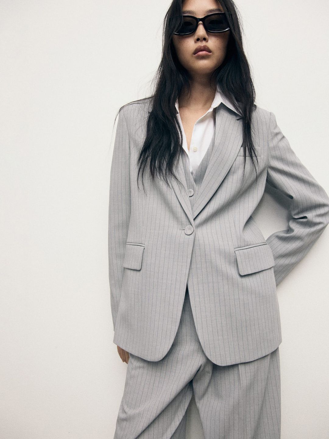 MANGO Vertically Striped Notched Lapel Collar Single-Breasted Regular Fit Formal Blazer-picture-14