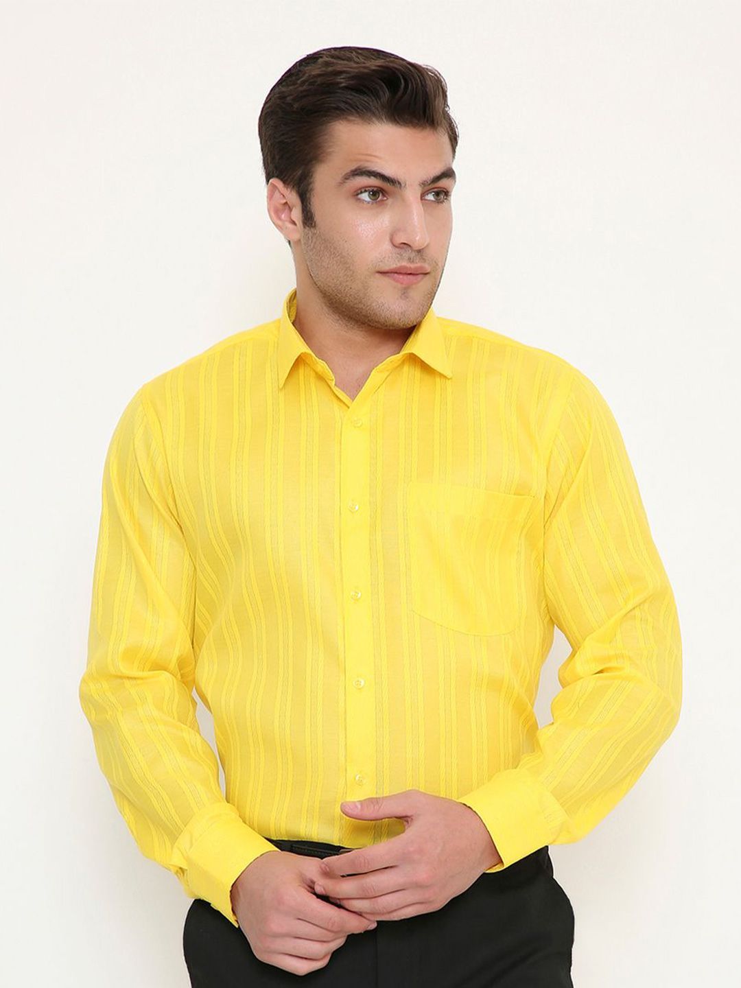 Maharaja Men India Slim Fit Vertical Striped Spread Collar Formal Shirt-picture-41