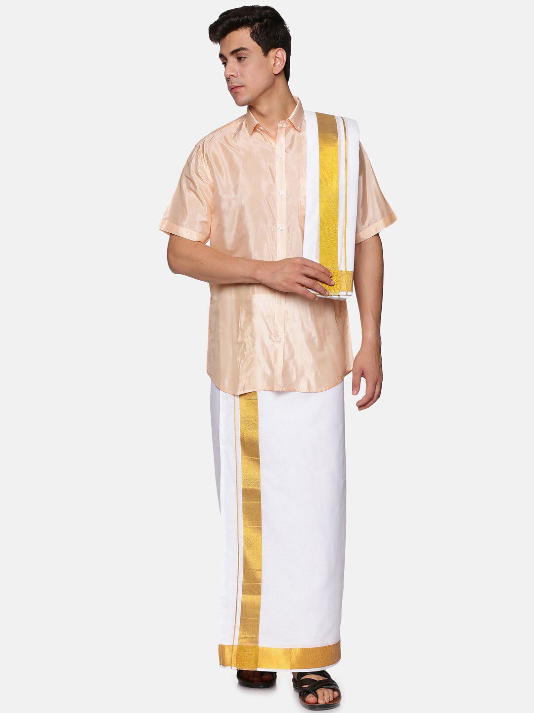 Sethukrishna Men Orange & White Shirt with Dhoti Pants-picture-30