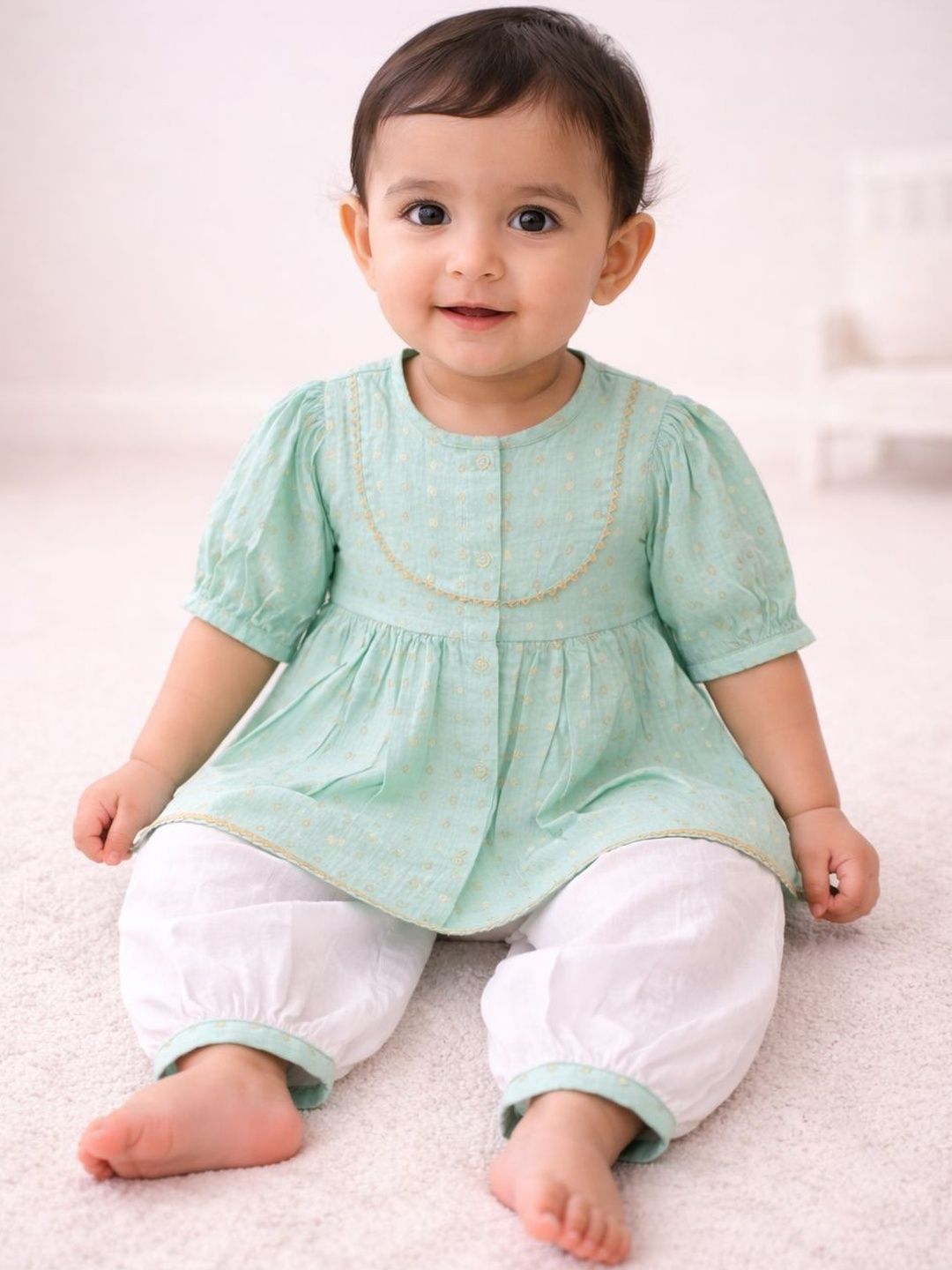 Sangria Infant Girls Printed Pure Cotton Round Neck Kurta & Salwar-picture-15